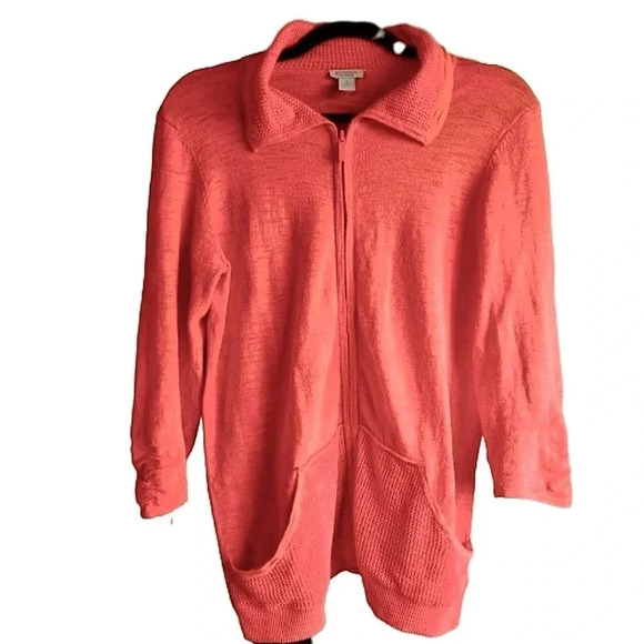 Weekends by Chico's coral lightweight sweater jacket w/ contrasting knits Size 1 - Picture 1 of 9